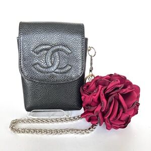 CHA NEL CC Black Caviar Leather Mini Pouch on Chain